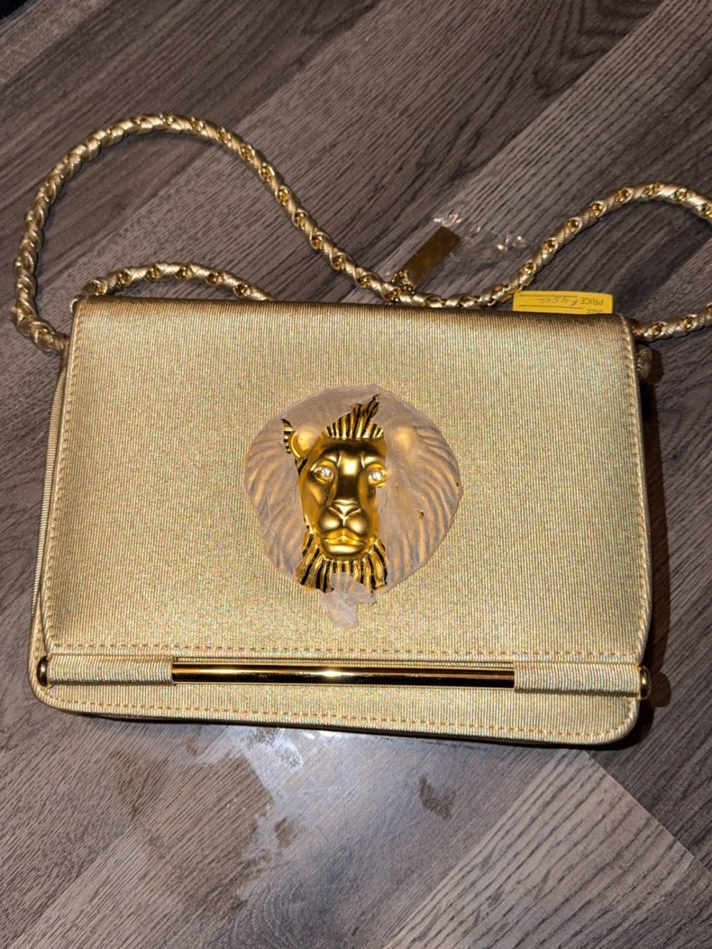 Metallic Gold Lion Accent Chain Crossbody Bag for Women